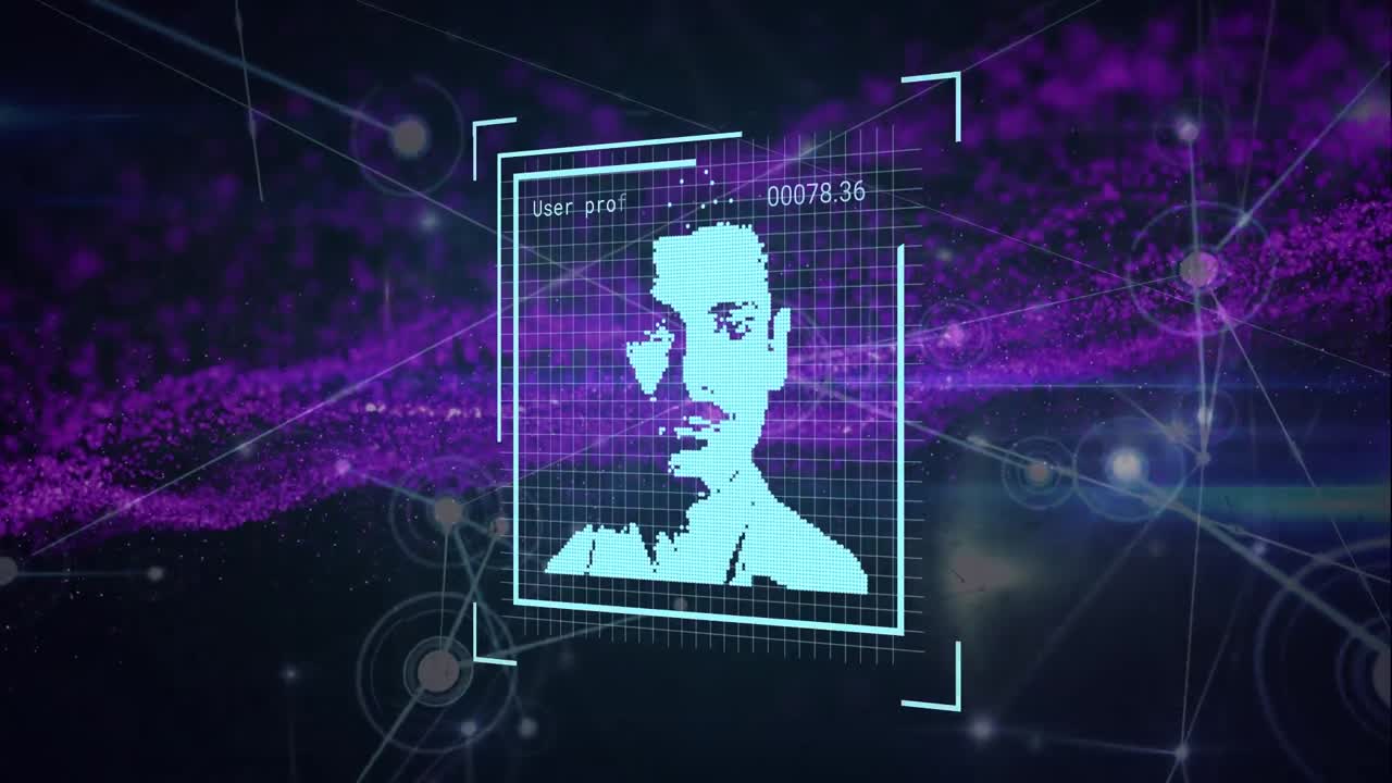 animación de la red de conexiones y la interfaz digital sobre un fondo negro