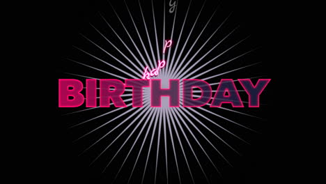 diagonal pink and purple happy birthday greeting against black background