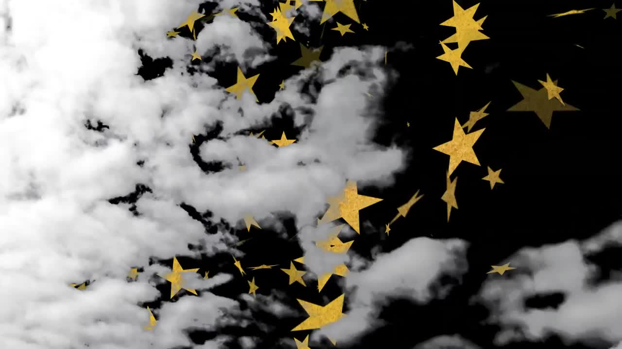 검은 바탕 에 있는 구름 과 별 들 의 애니메이션