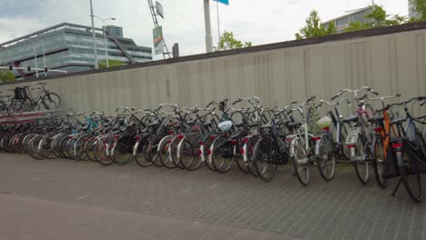 Parking-For-Bicycles-On-Pavement-In-Eindhoven,-Netherlands