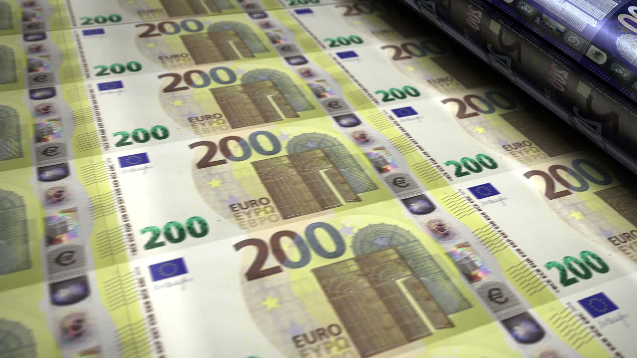 Euro money banknotes printing seamless loop