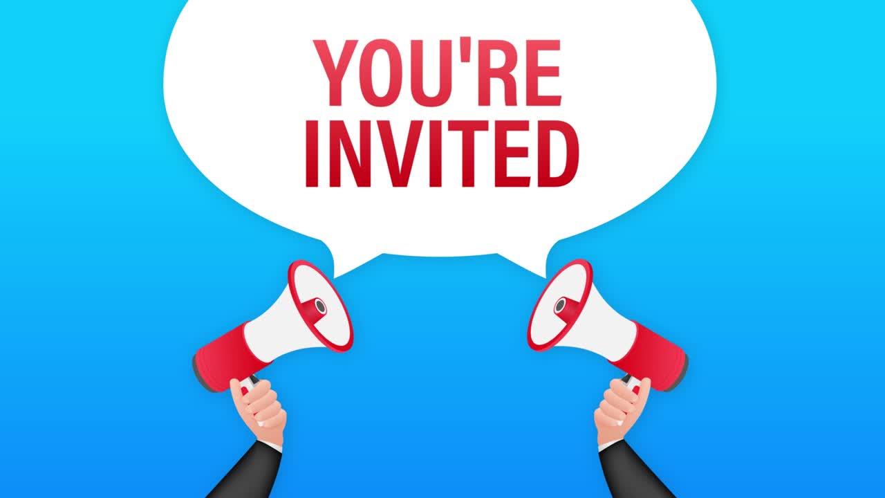 megafono banner, concepto de negocio con texto usted está invitado. gráficos de movimiento. 4k