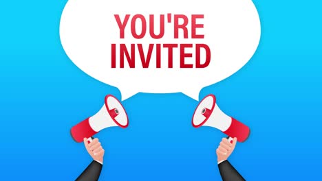 megafono banner, concepto de negocio con texto usted está invitado. gráficos de movimiento. 4k