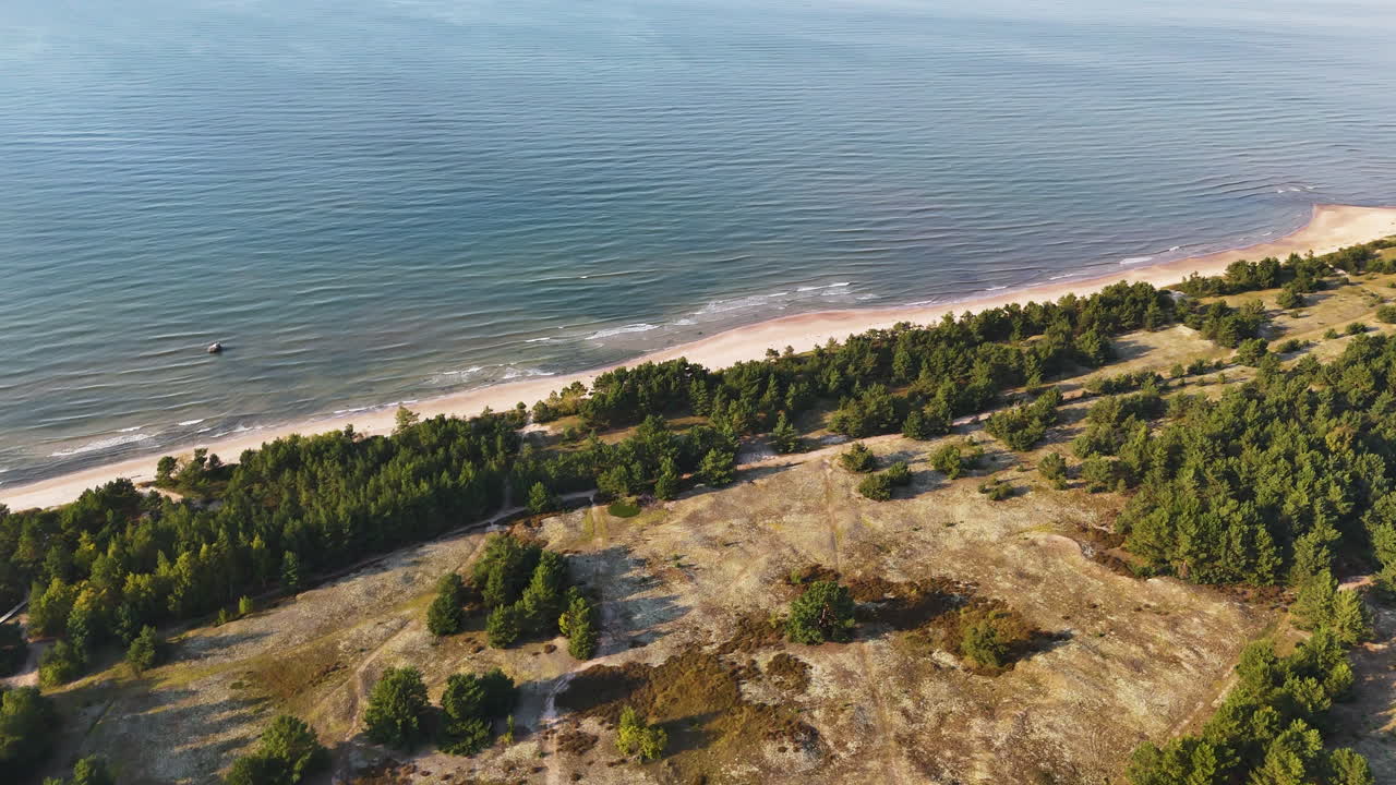 Aerial Rotation Over The Grey Dune Of Pavilosta, A Protected Nature Reserve Off The Baltic Coast Of Latvia.