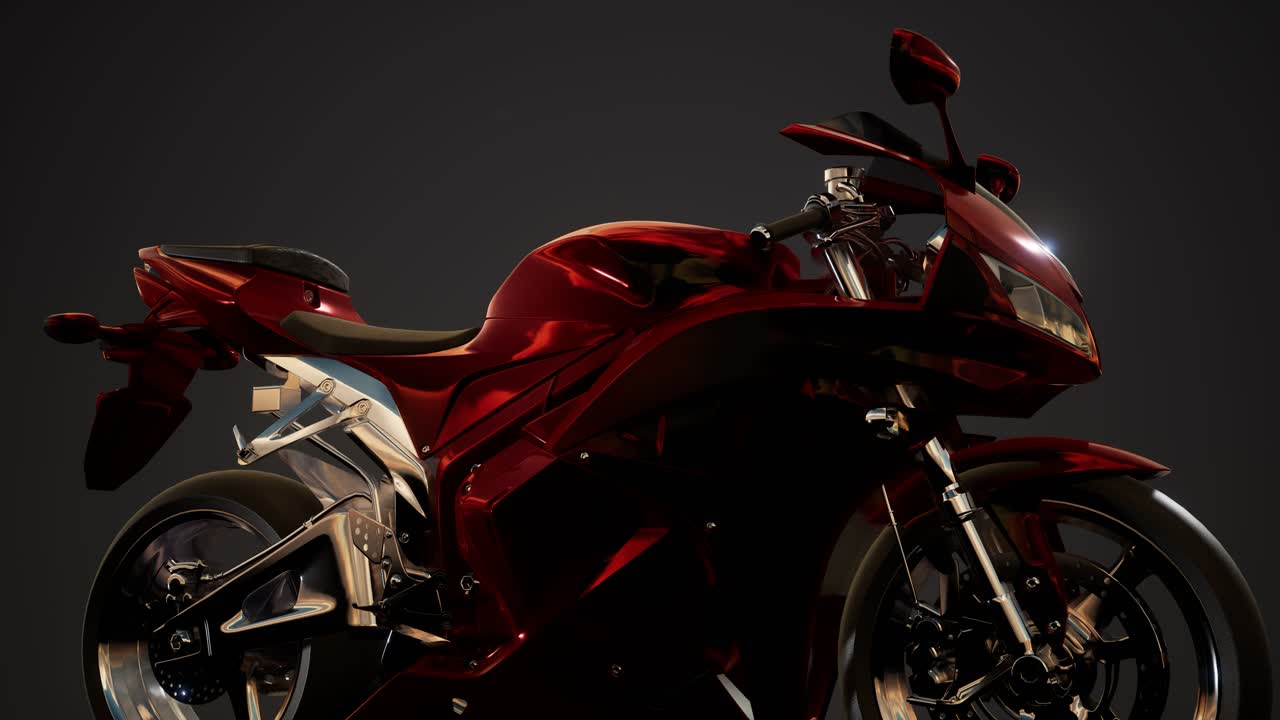 밝은 조명을 가진 어두운 스튜디오에서 스포츠 오토바이