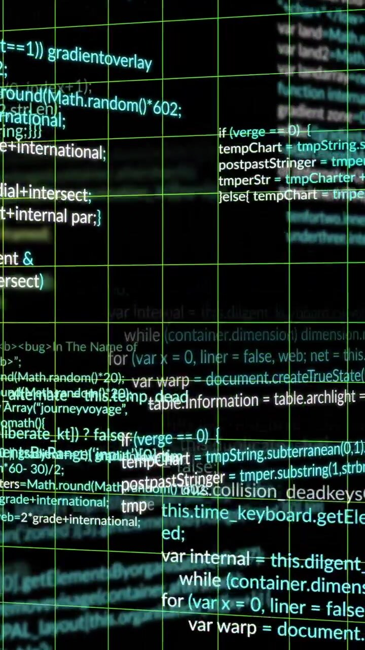 Animação de processamento de dados digitais em fundo preto.