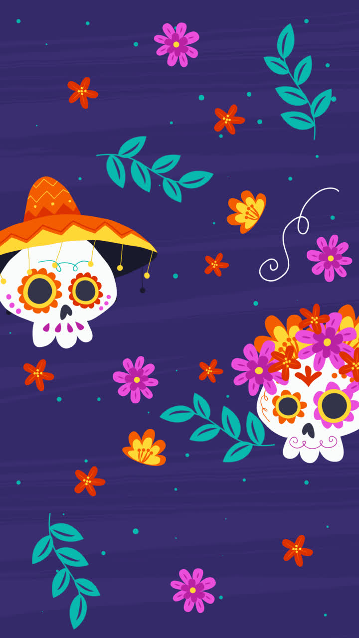 una animación de fondo plano dibujado a mano dia de muertos