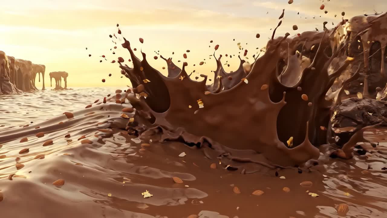 Deliziosa onda di cioccolato che si infrange con mandorle e scaglie d'oro