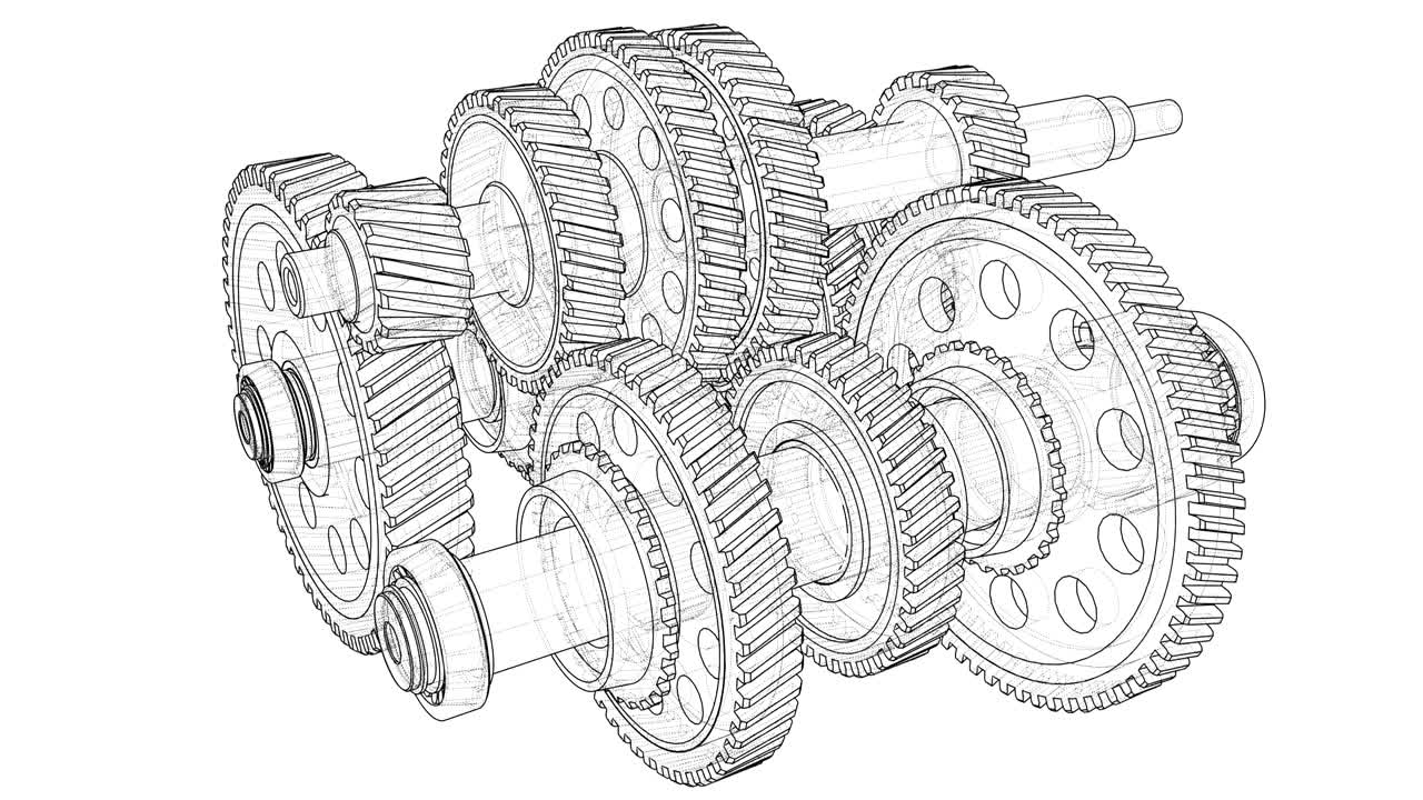 Outline gearbox concept. 3D illustration video