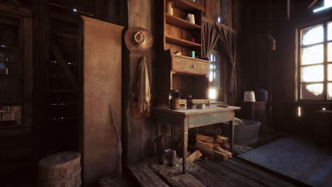 a rustic wooden cabin interior