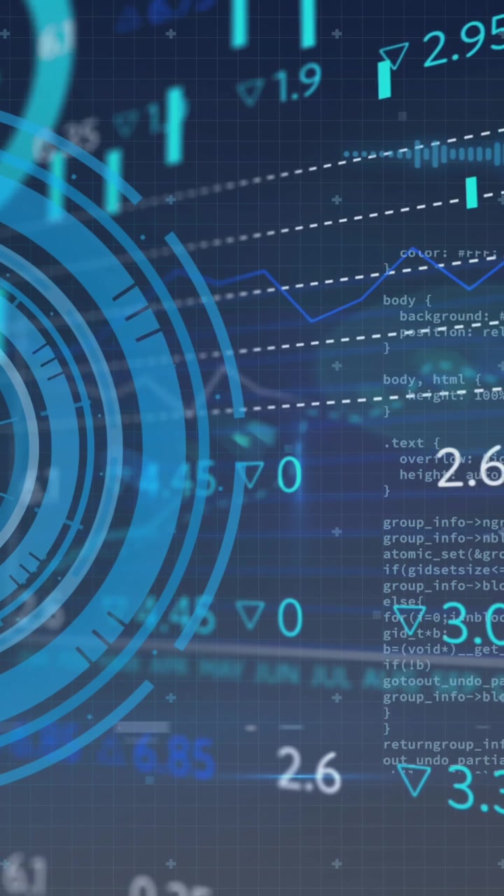 Animation of data processing over blue background