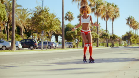 sexy girl riding on roller skates