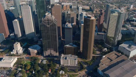 drone view of skyscrapers in the downtown houston area