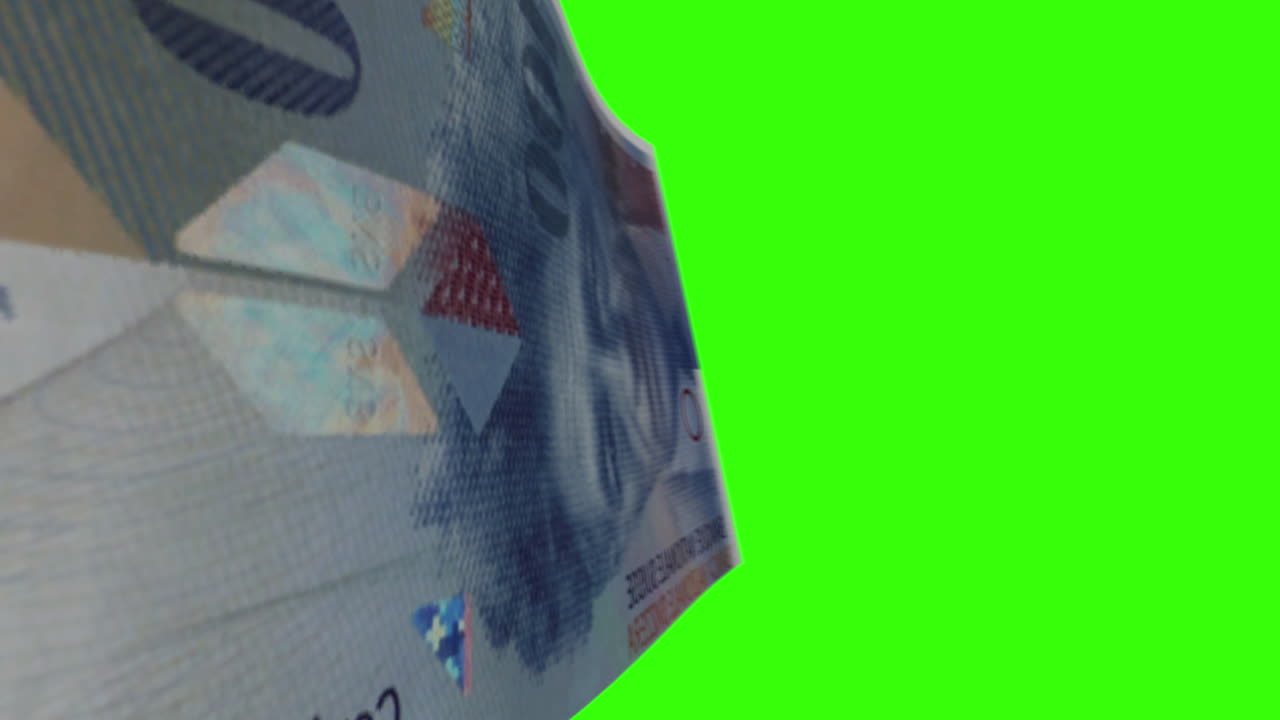 Swiss Franc Banknotes on Green Screen Background