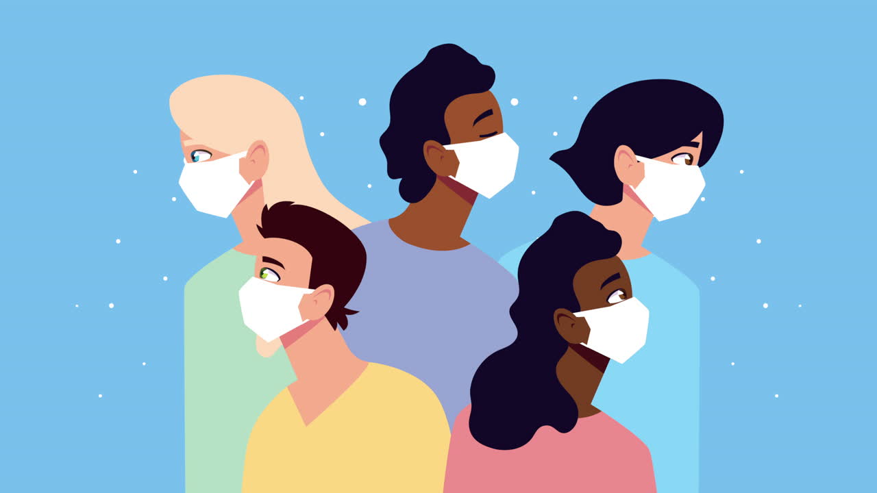 코로나19를 예방하기 위해 얼굴 마스크를 사용하는 사람들의 그룹