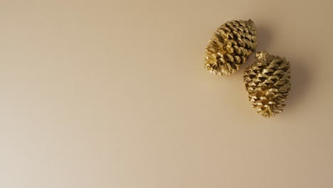 Video-of-pine-cones-lying-on-beige-surface