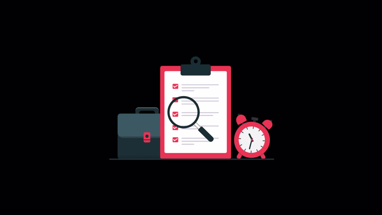 Magnifying Glass Reviews Checklist with Briefcase and Alarm Clock