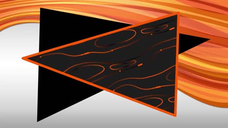 Animation-of-flowing-splashes-of-liquid-orange-colour-moving-in-grey-triangle-frame-over-black-trian