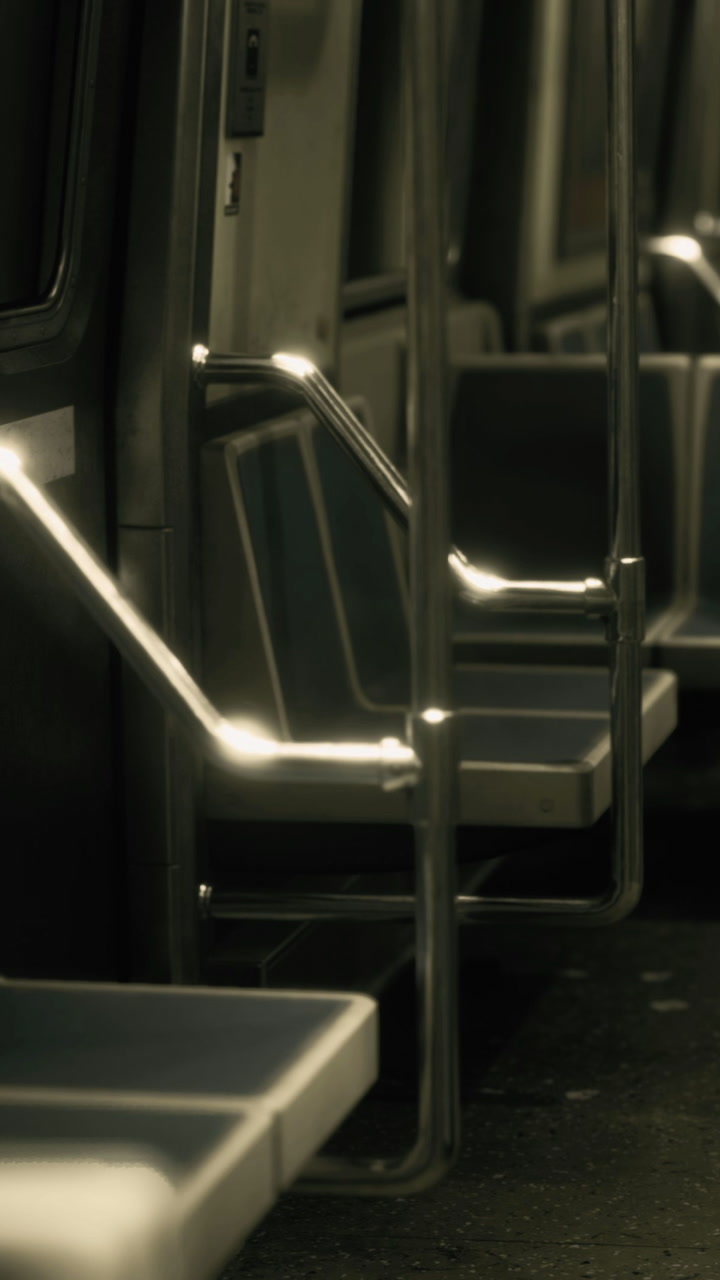 Empty subway car captured in soft light during late evening hours