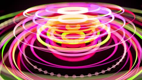 light flow bg in 4k. abstract looped background with light trails, stream of green red yellow neon lines in space move to form ring shapes. modern trendy motion design background light effect