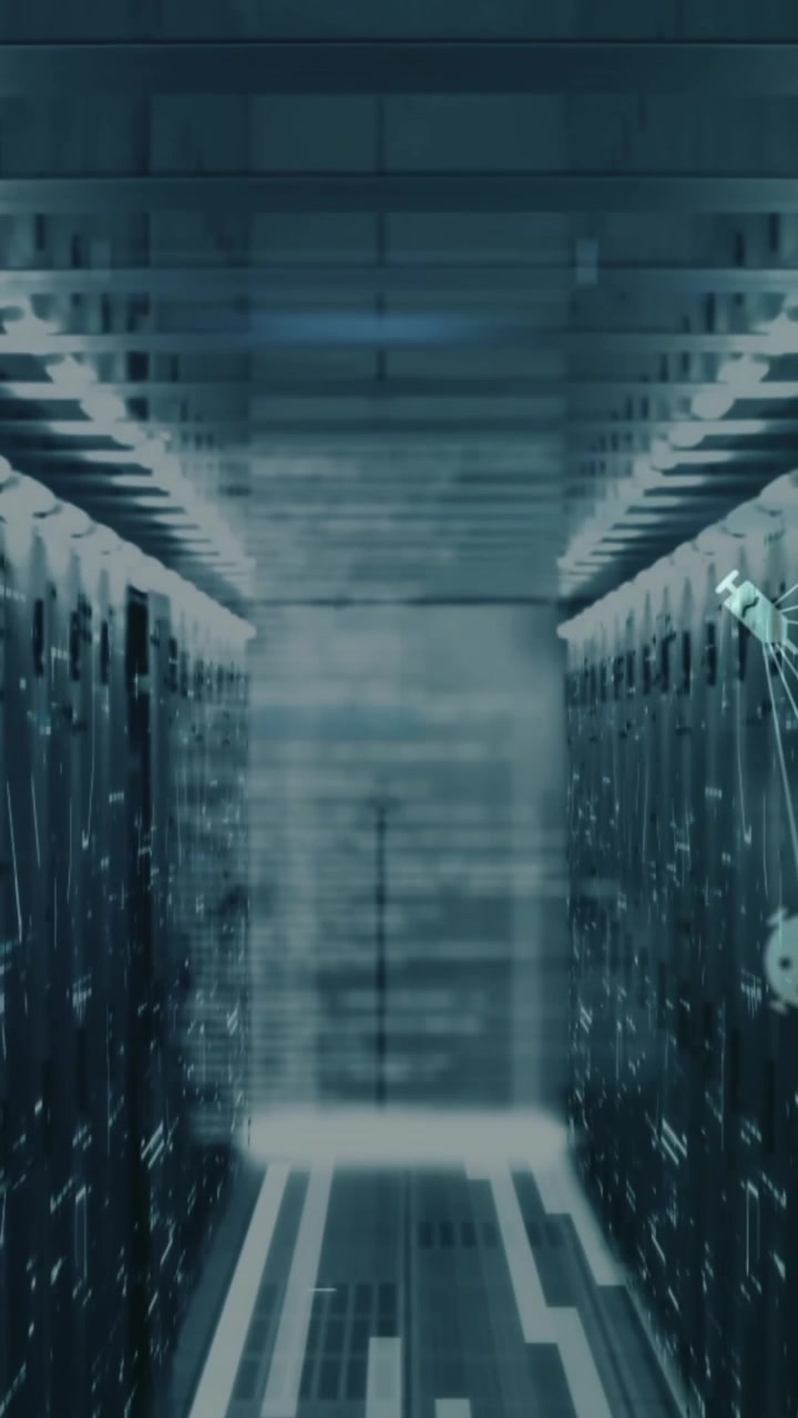 Animation of spinning globe of medical icons, data processing and mosaic squares against server room