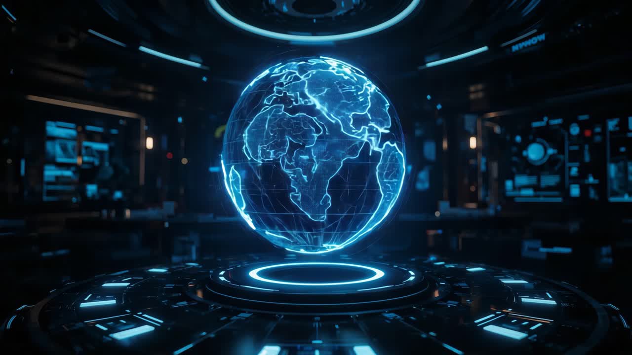 Holographic Globe in Futuristic Control Room