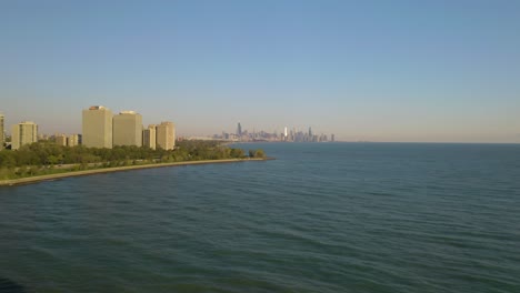 Aerial-View-of-Chicago,-Illinois-in-the-Distance