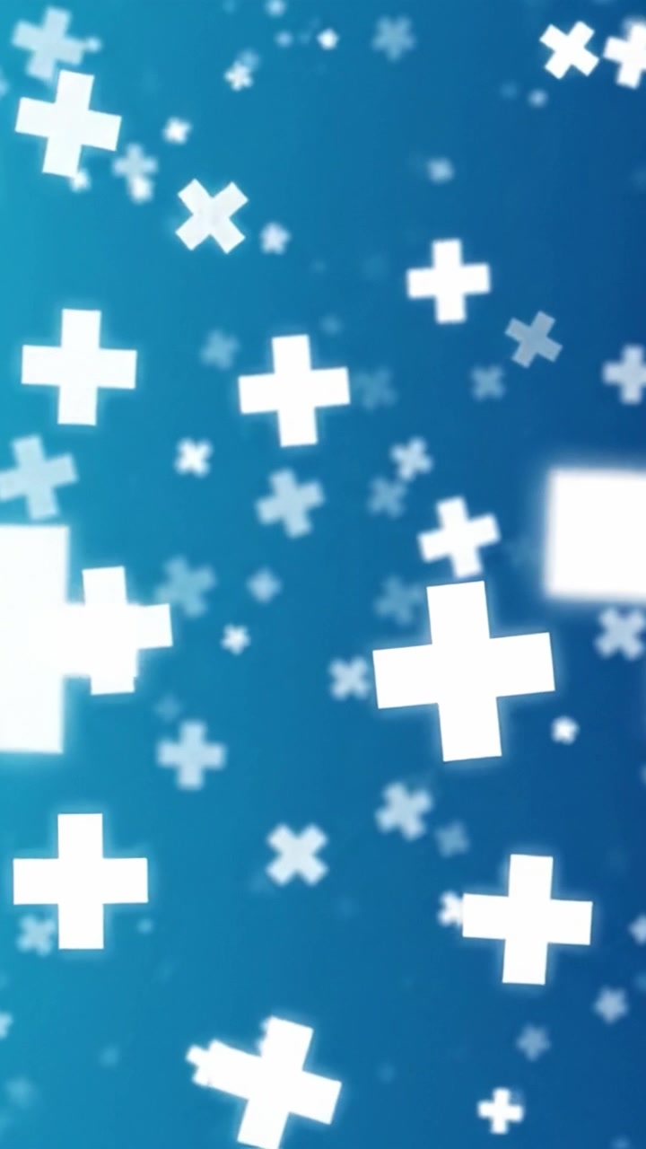 Dynamic Abstract Animation Featuring a Blue Background with Floating White Plus Symbols Creating a Sense of Depth and Movement in a Visual Display