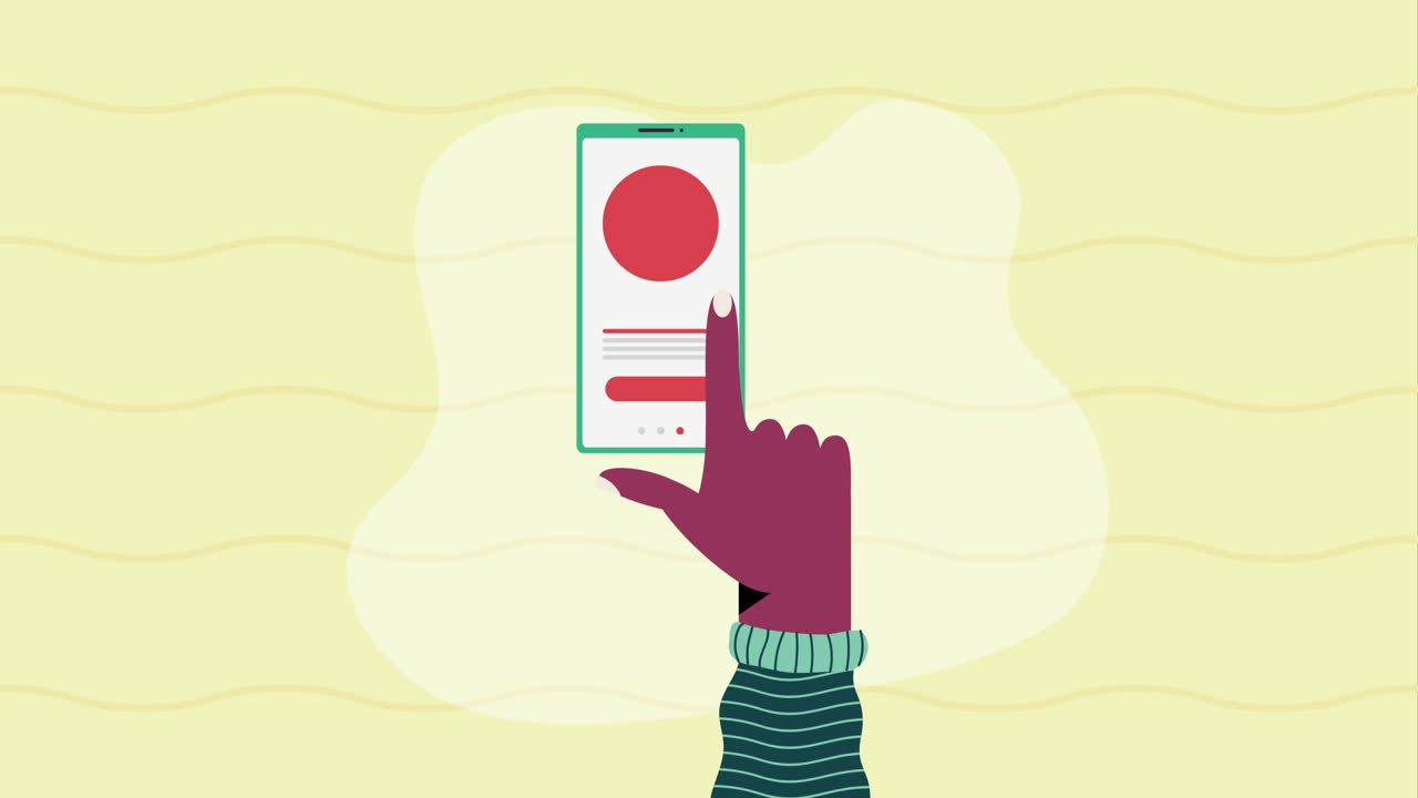 손으로 만지는 스마트폰 장치 애니메이션