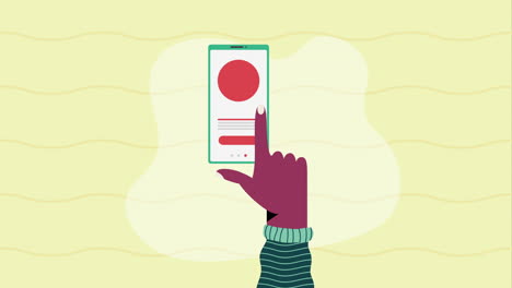 animación del dispositivo de teléfono inteligente que toca la mano