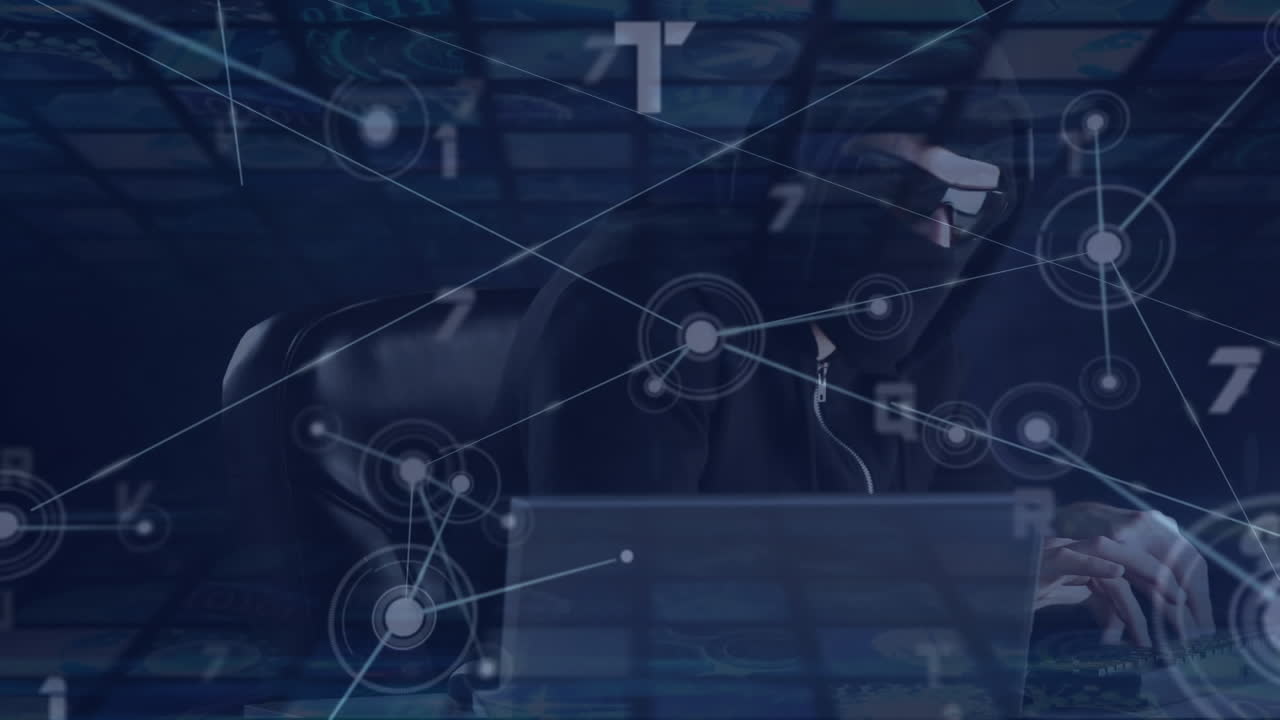 코카시안 해커를 통해 연결 네트워크와 데이터 처리의 애니메이션