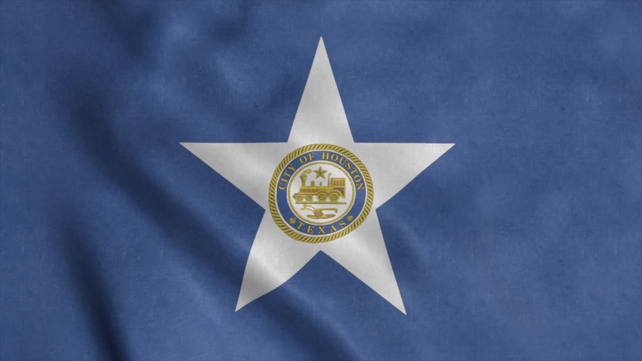 la bandera de la ciudad de houston, texas, ondeando en el viento.