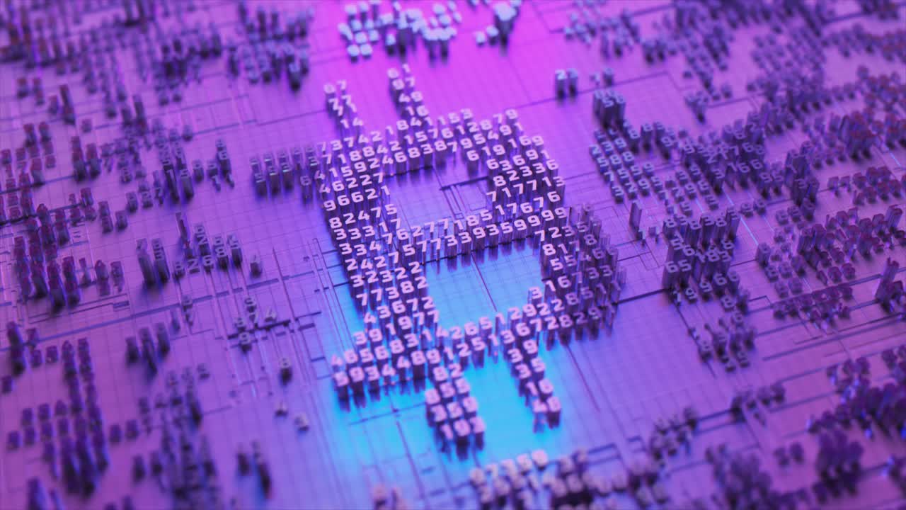 placa de circuitos abstractos con números y símbolos brillantes