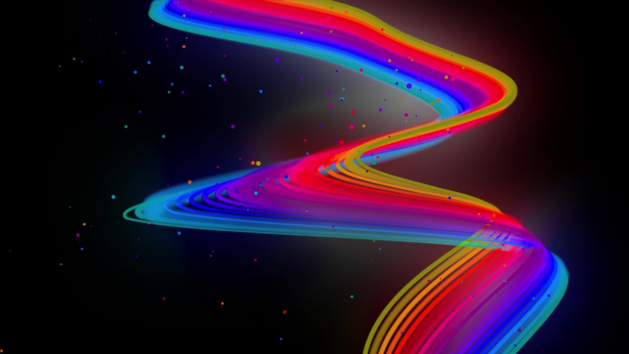 3d abstracto en bucle 4k fondo con líneas de brillo. líneas de neón multicolores vuelan en el aire, suavemente oscilación y onda. luma mate como canal alfa. fondo creativo brillante