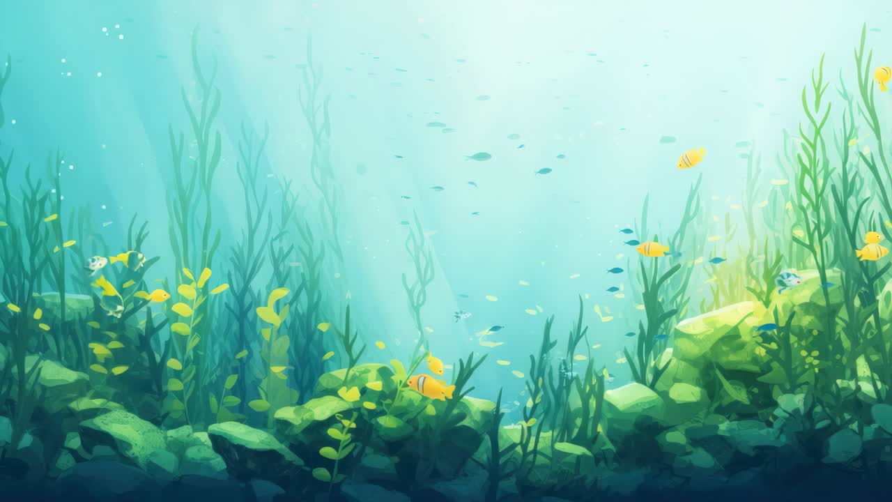 Underwater scene with vibrant coral and fish, viewed from a low angle