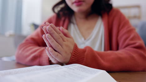 hands, praying and woman with bible