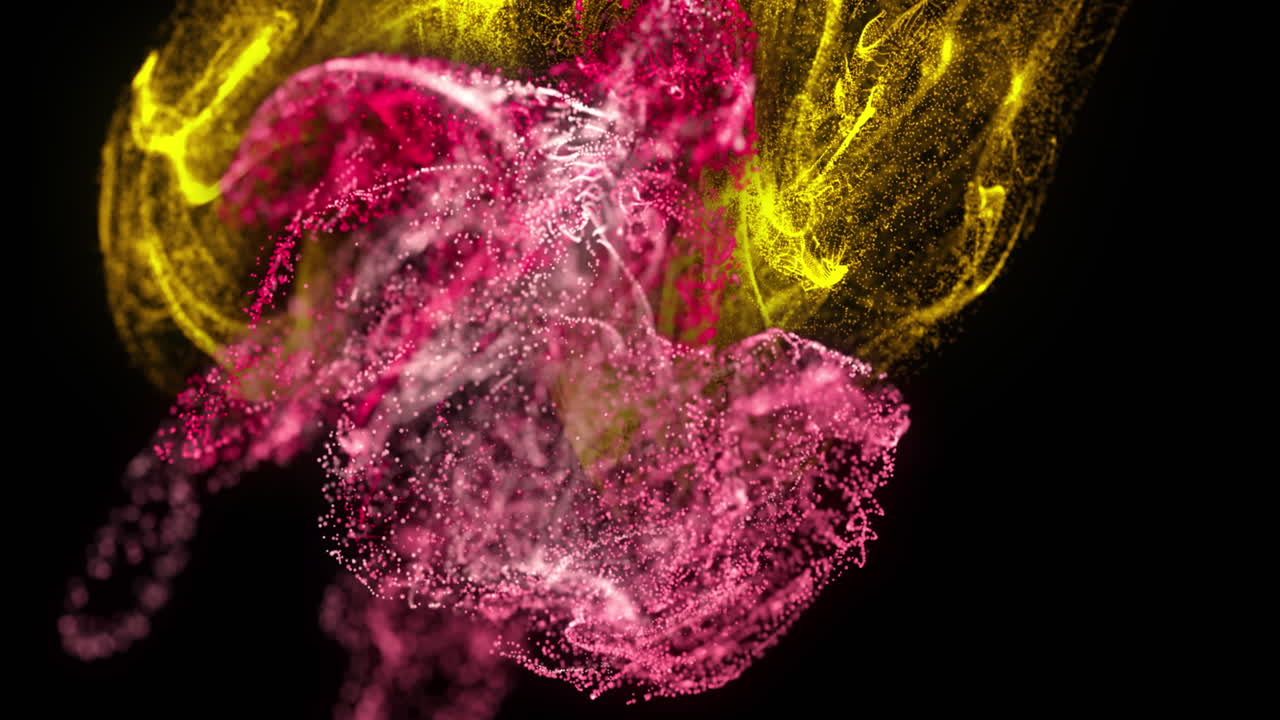 animación de puntos multicolores que forman ondas dinámicas contra un fondo negro.