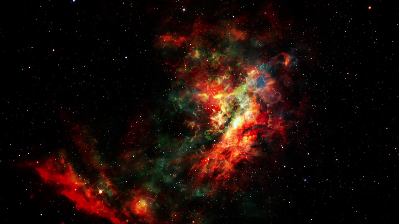 viaje espacial de bucle abstracto a una galaxia inexplorada a través de grupos de nubes de plasma, galaxias y estrellas concepto de bucle sin fisuras 4k 3d ciencia, ciencia ficción exploración espacial fondo de nebulosas.