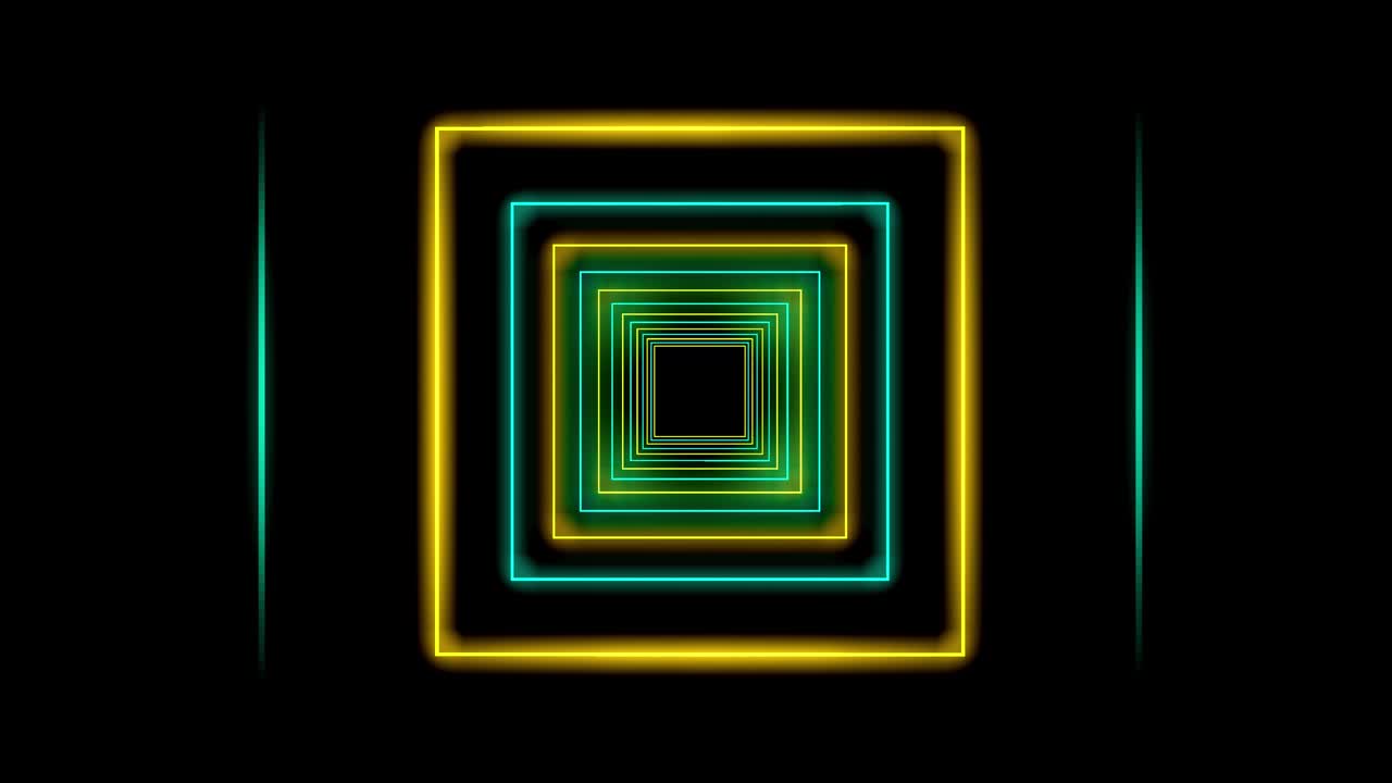 túnel de neón utilizando líneas cuadradas brillantes que crean un patrón de efecto de luz - 4k