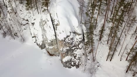 snowy winter mountain landscape with rock face