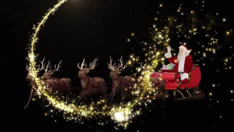 Animation-Von-Weihnachtssternschnuppe-Und-Weihnachtsmann-Im-Schlitten-Mit-Rentieren