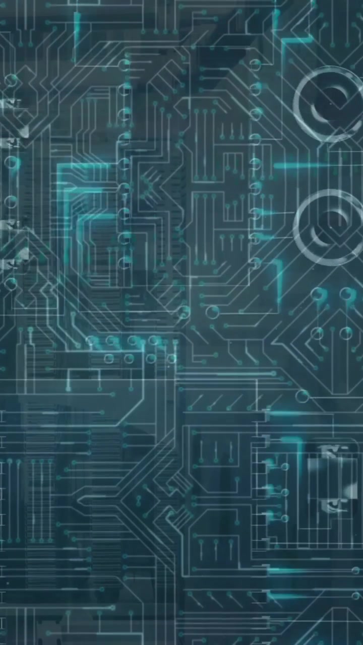 Animation of circuit board and digital data processing over computer servers