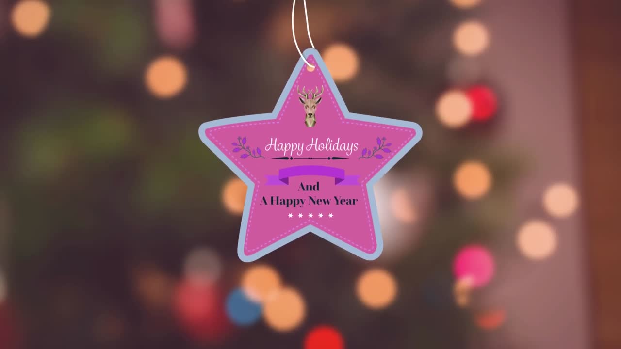 행복한 휴일과 행복한 새해 라벨에 쓰여진