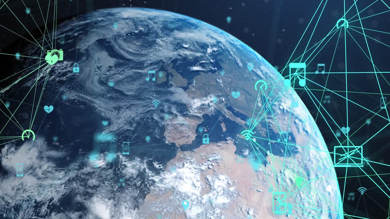 전 세계에 걸쳐 연결 데이터 처리 네트워크의 애니메이션