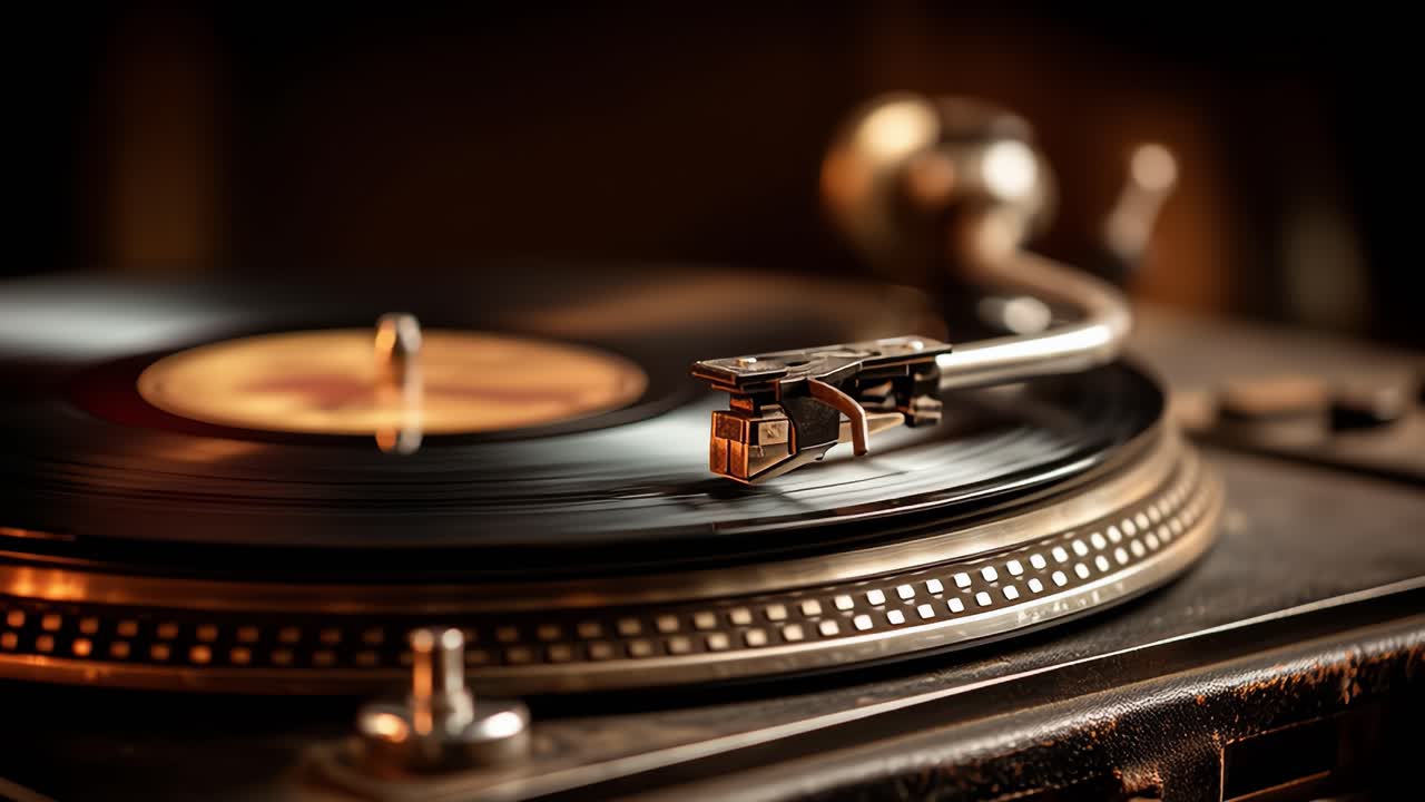 Vintage turntable spinning vinyl record with retro vibes