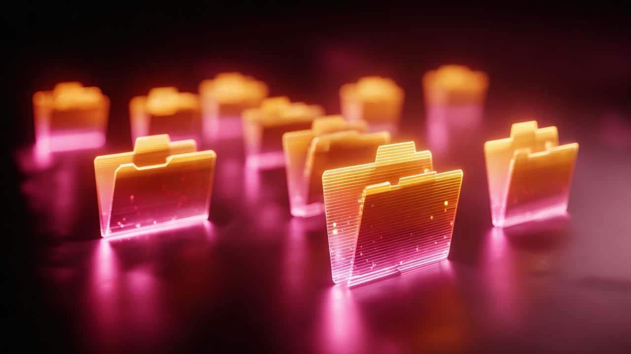 A Vibrant Array of Neon Folders Illuminating the Digital Space, Symbolizing Organization and Data Management in a Futuristic Environment