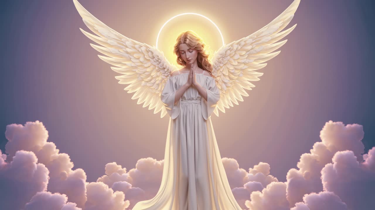 An Angel Praying in the Clouds