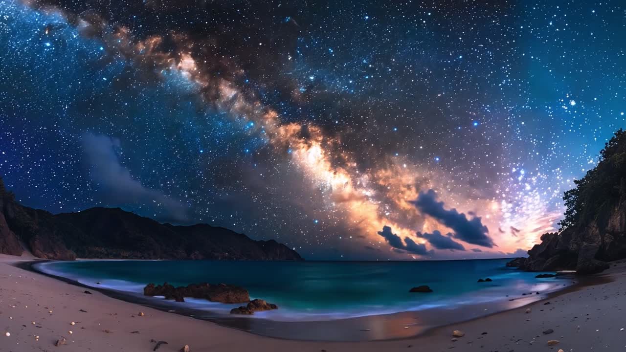 Spectacular Milky Way over a serene beach landscape at night