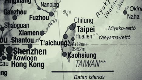 a geographical map showing taiwan, parts of mainland china, and japan