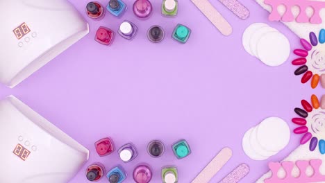 manicure accessories make frame on purple theme. stop motion